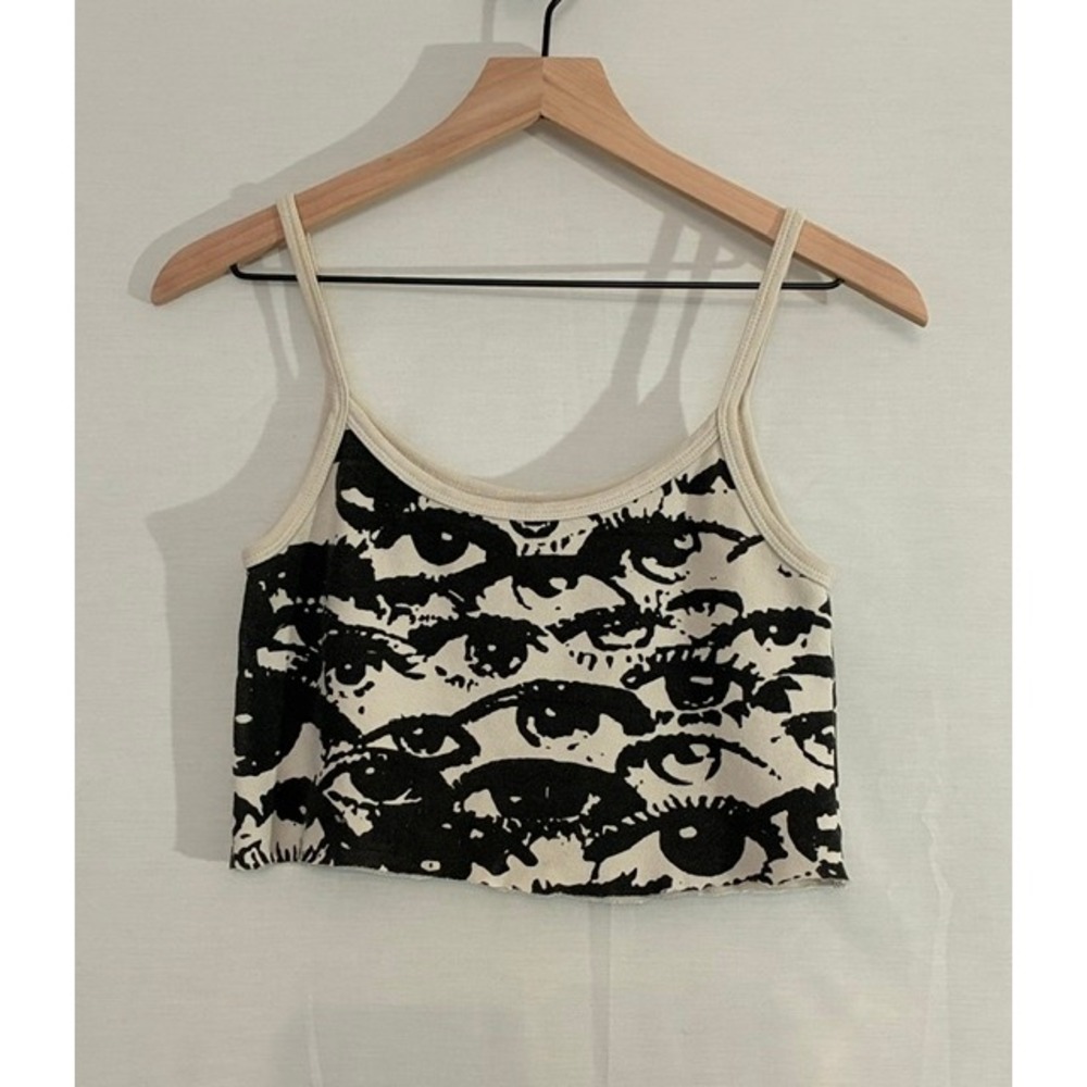 John Galt/ Brandy Melville cropped raw edge tank w/ eye print one size